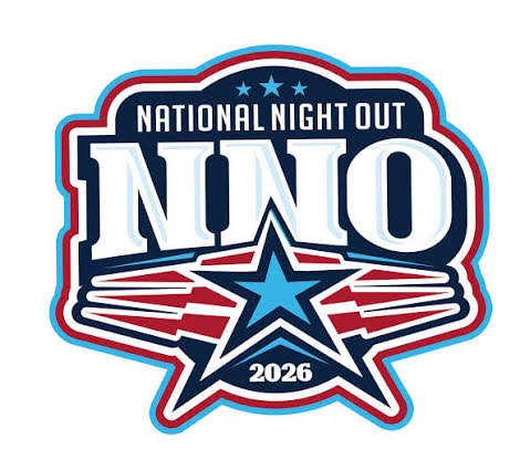 Logo for National Night Out 2026 featuring NNO in bold letters, a blue and red star, and the event year below, with a patriotic red, white, and blue color scheme.